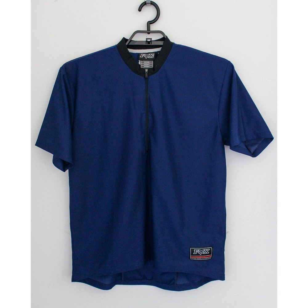 Fox Racing Cycling Jersey Mens Large Blue 1/4 Zip Pullover Short Sleeve Pocket